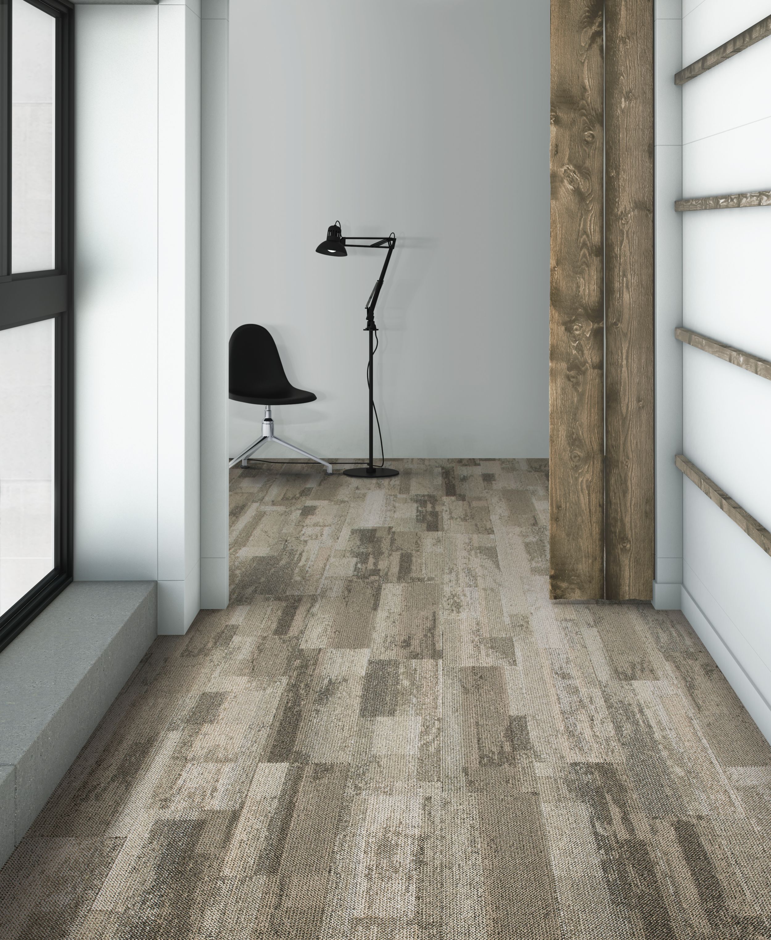 Interface Reclaim plank carpet tile in hallway with black chair and lamp numéro d’image 5